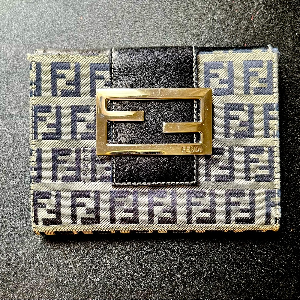 FENDI Navy Blue Zucca Short Trifold Wallet